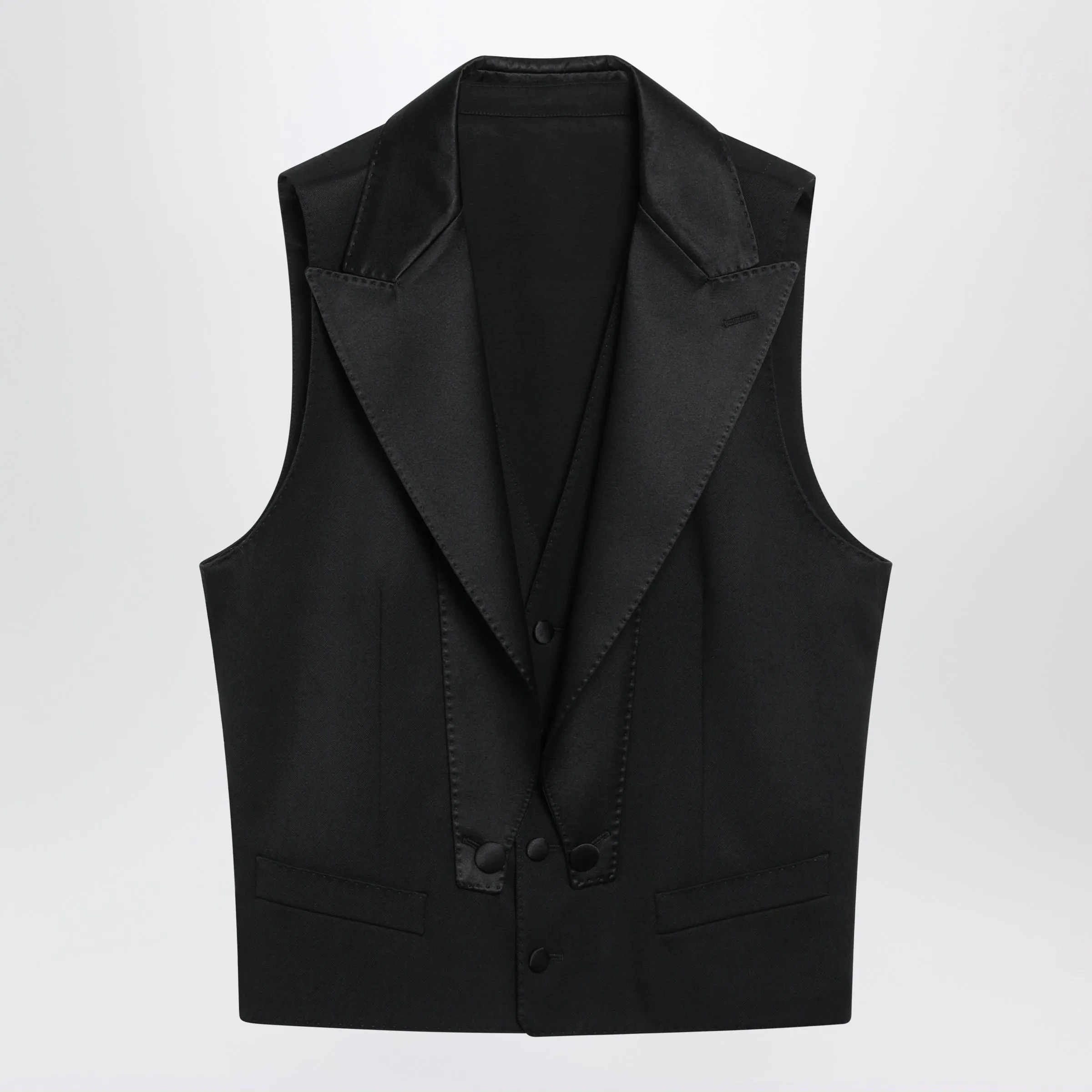 Single-Breasted Wool Gabardine Waistcoat In Black sold by Wanan Luxury