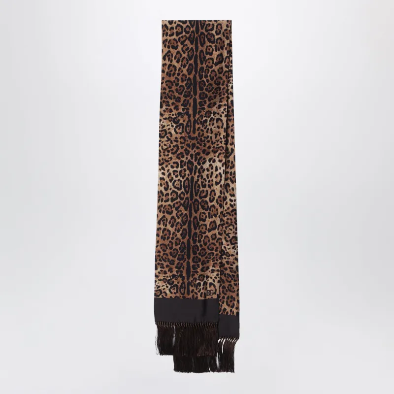 Leopard-Print Silk Scarf With Fringes made by Dolce & Gabanna