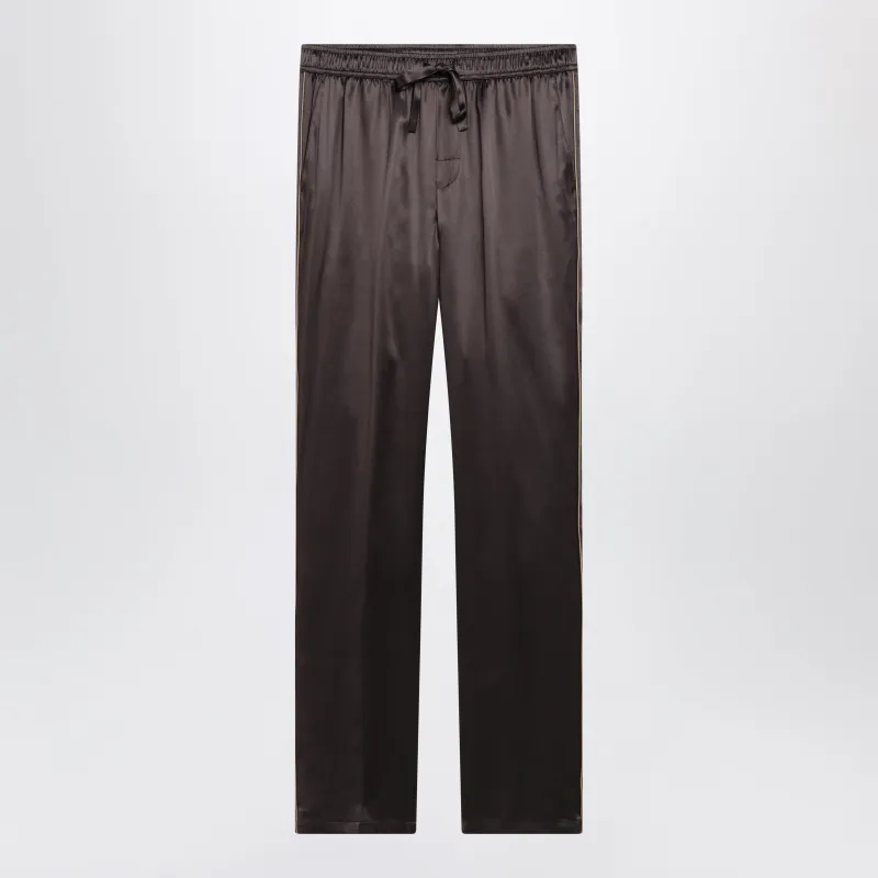 Silk Pajama Trousers With Embroidered Logo, Brown/Grey made by Dolce & Gabanna