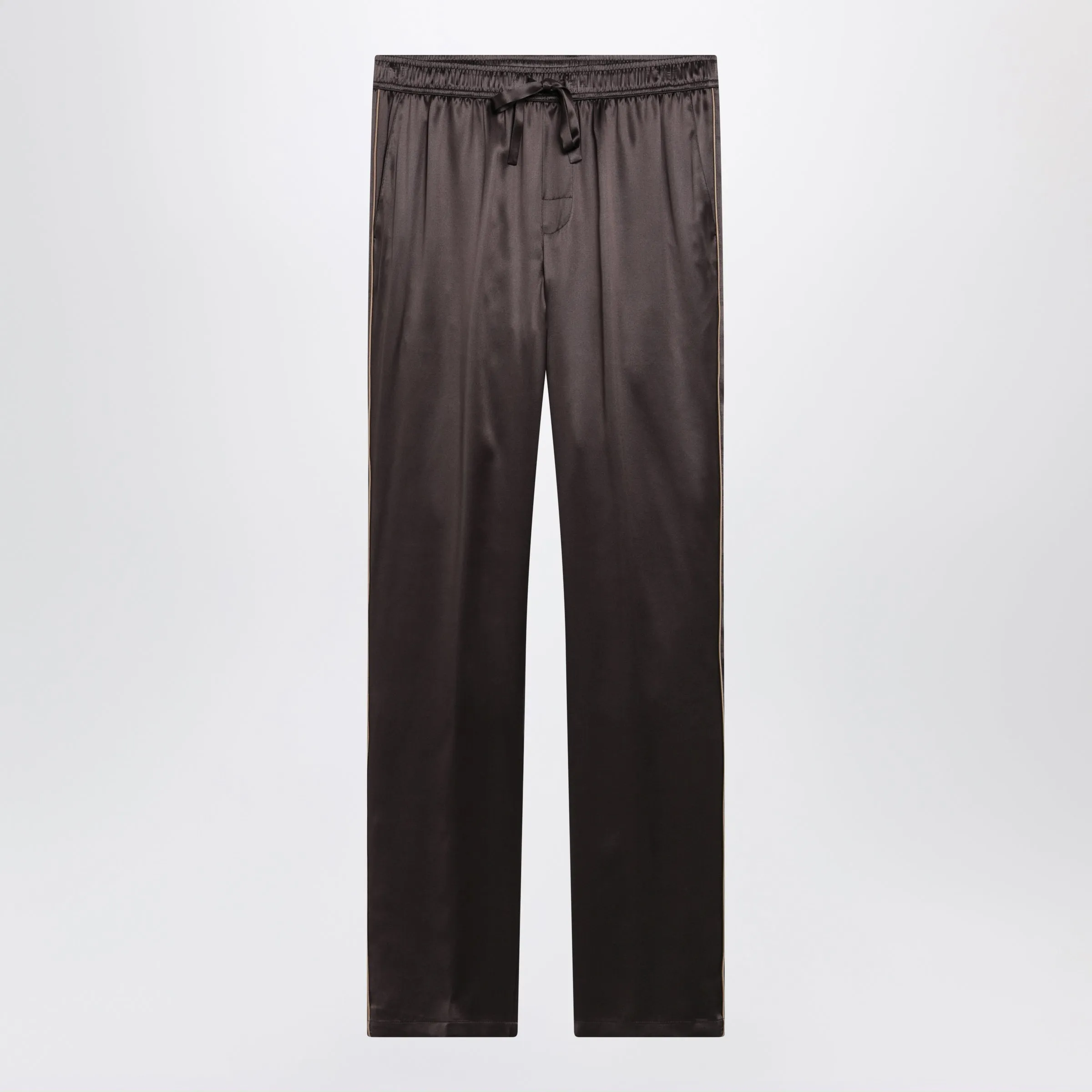 Silk Pajama Trousers With Embroidered Logo, Brown/Grey sold by Wanan Luxury