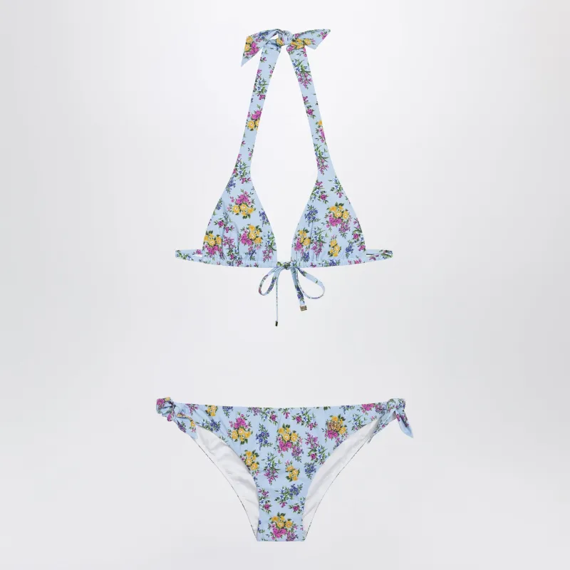 Sliding Triangle Bikini With Floral Print In Light Blue made by Dolce & Gabanna