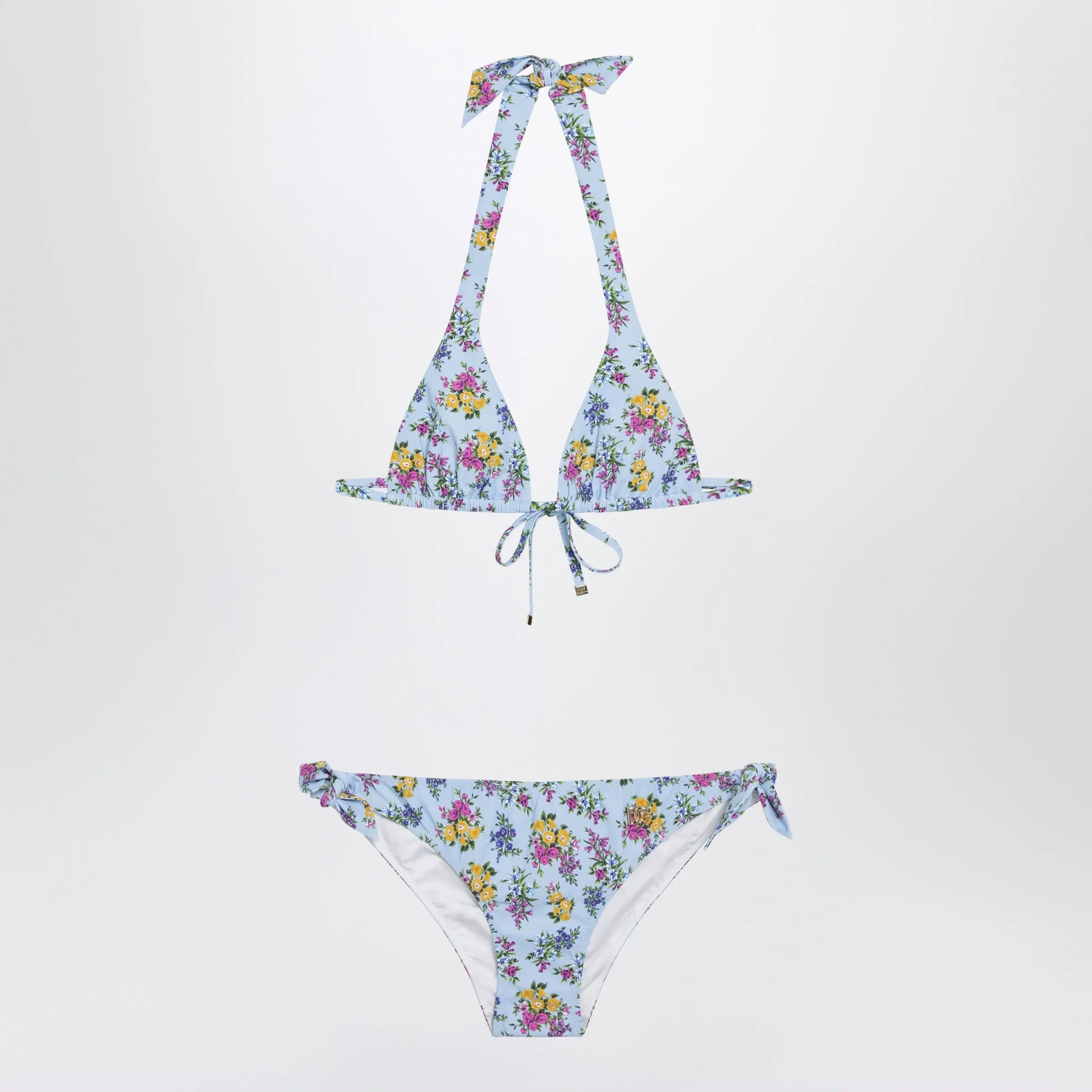 Sliding Triangle Bikini With Floral Print In Light Blue sold by Wanan Luxury