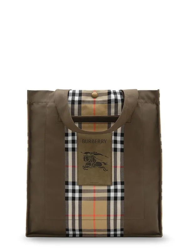 Tote Trench Check Canvas Shoulder Bag With Suede Logo Label On The Front made by Burberry