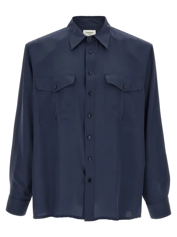 Viscose And Silk Shirt Shirt And Blouse Blue made by Yves Saint Laurent