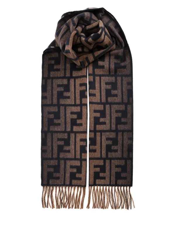 Wool And Cashmere Scarf Scarves And Foulards Brown made by Fendi