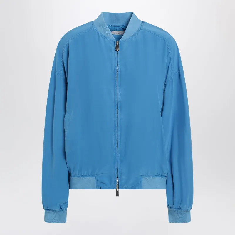 Light Blue Silk Poplin Zip Blouson made by Versace