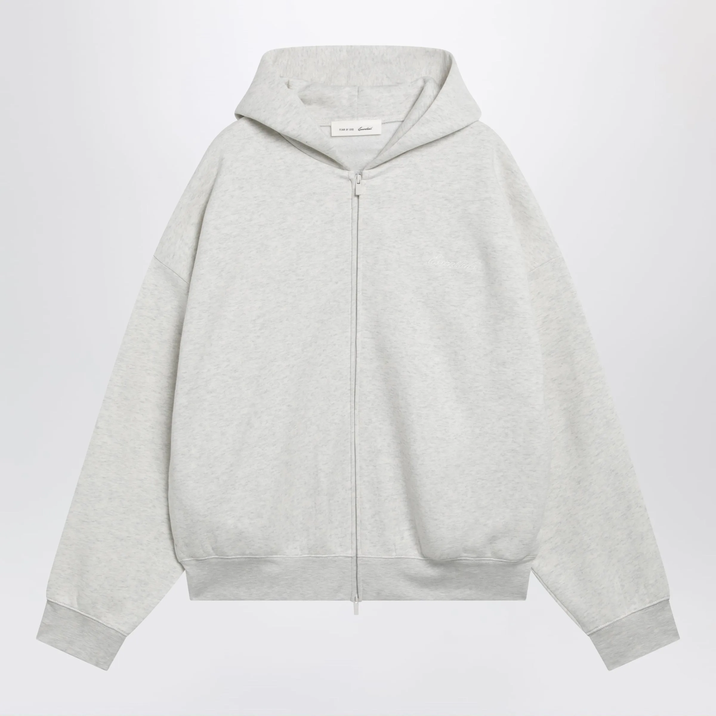 Light Grey Mélange Cotton Fleece Zip-Up Sweatshirt sold by Wanan Luxury