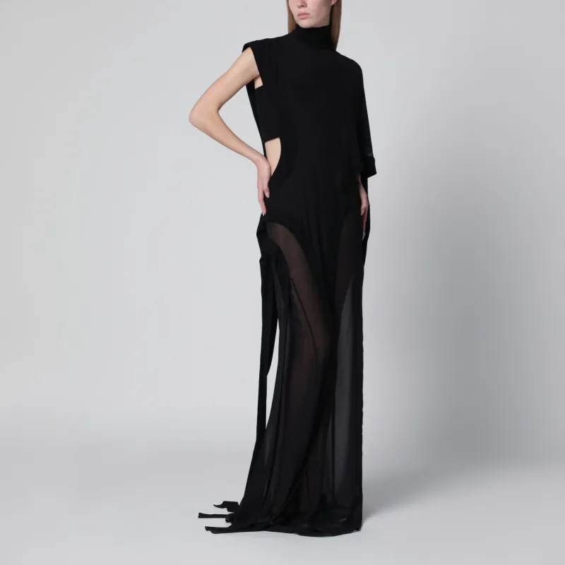 Long Black One-Shoulder Silk Dress made by Wanan Luxury