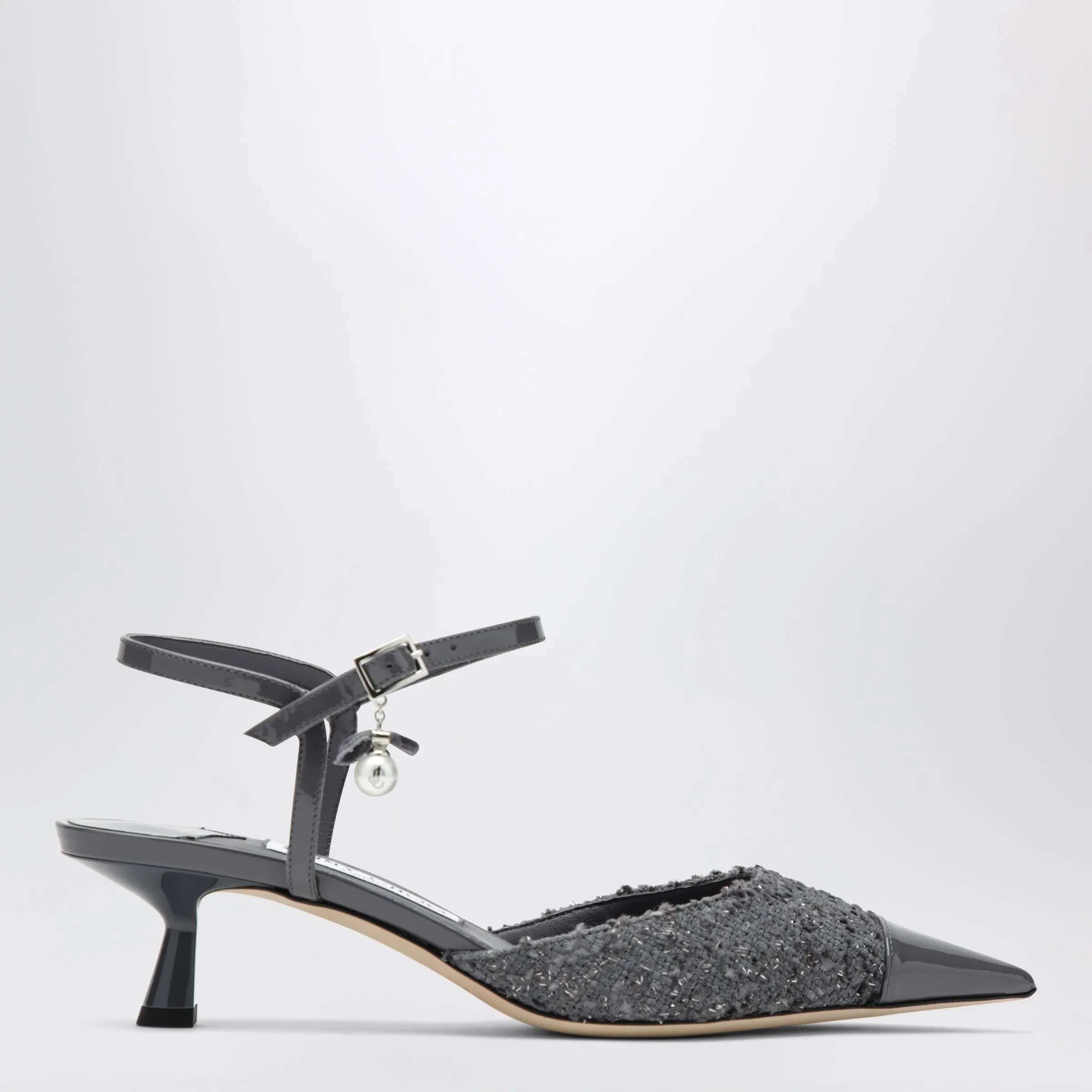 Aren Graphite Leather And Fabric Slingbacks sold by Wanan Luxury