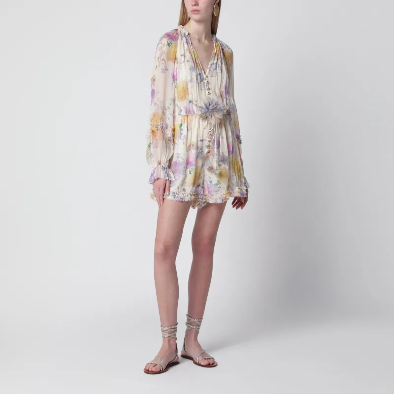 Cream Short Jumpsuit With Floral Pattern made by Zimmermann