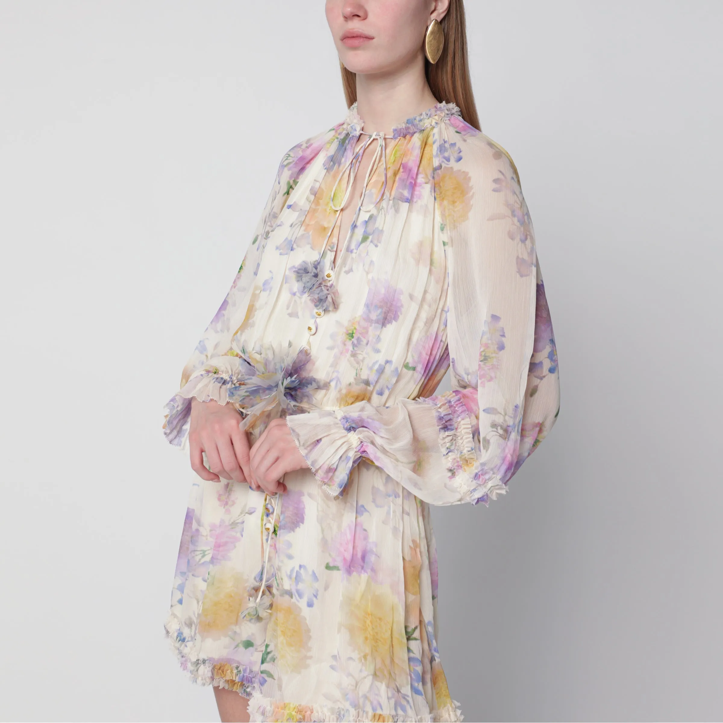 Cream Short Jumpsuit With Floral Pattern sold by Wanan Luxury product image thumbnail 2