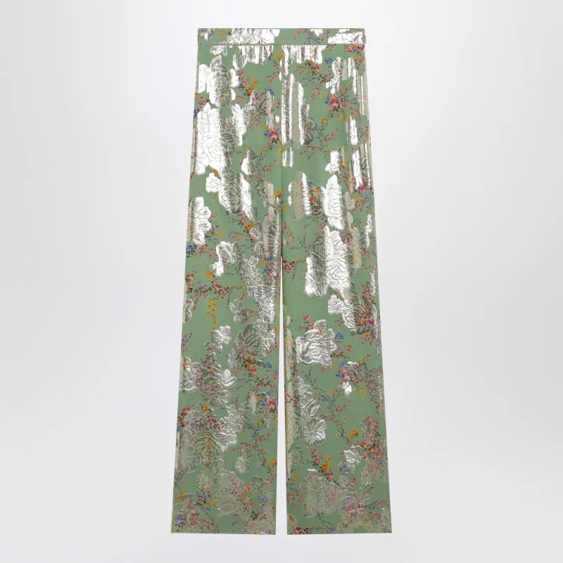 Silk Trousers With All-Over Print In Green made by Valentino