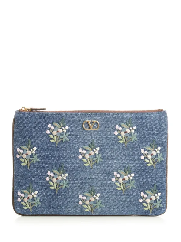 Denim Vlogo Signature Medium Flat Pouch Wallets Blue made by Valentino Garavani
