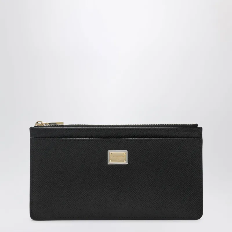 Large Black Dauphine Leather Card Holder made by Dolce & Gabanna