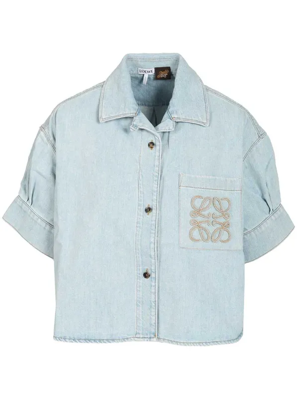Short-Sleeved Denim Shirt Casual Light Blue made by Loewe