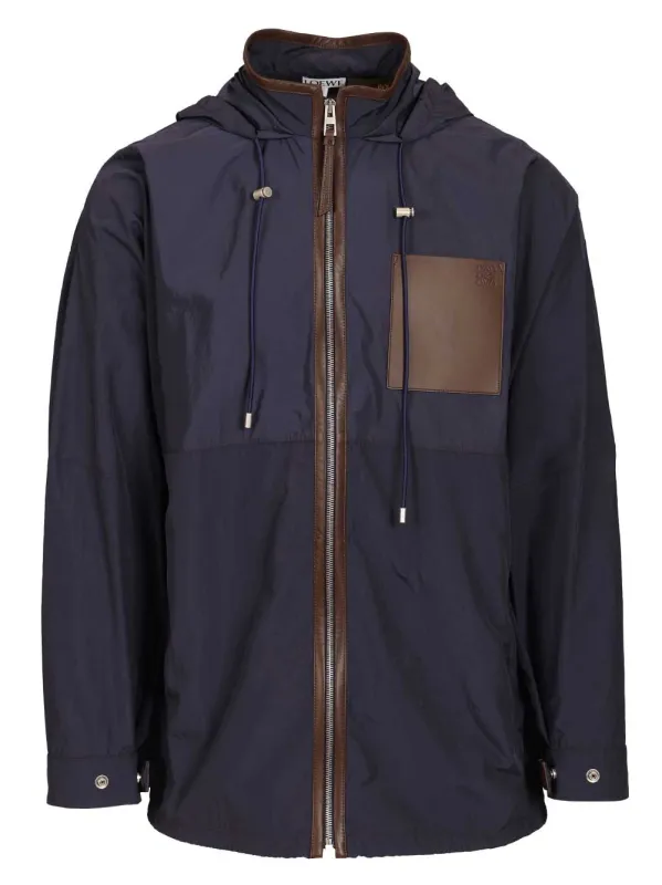 Hooded Jacket In Technical Fabric Jackets Blue made by Loewe