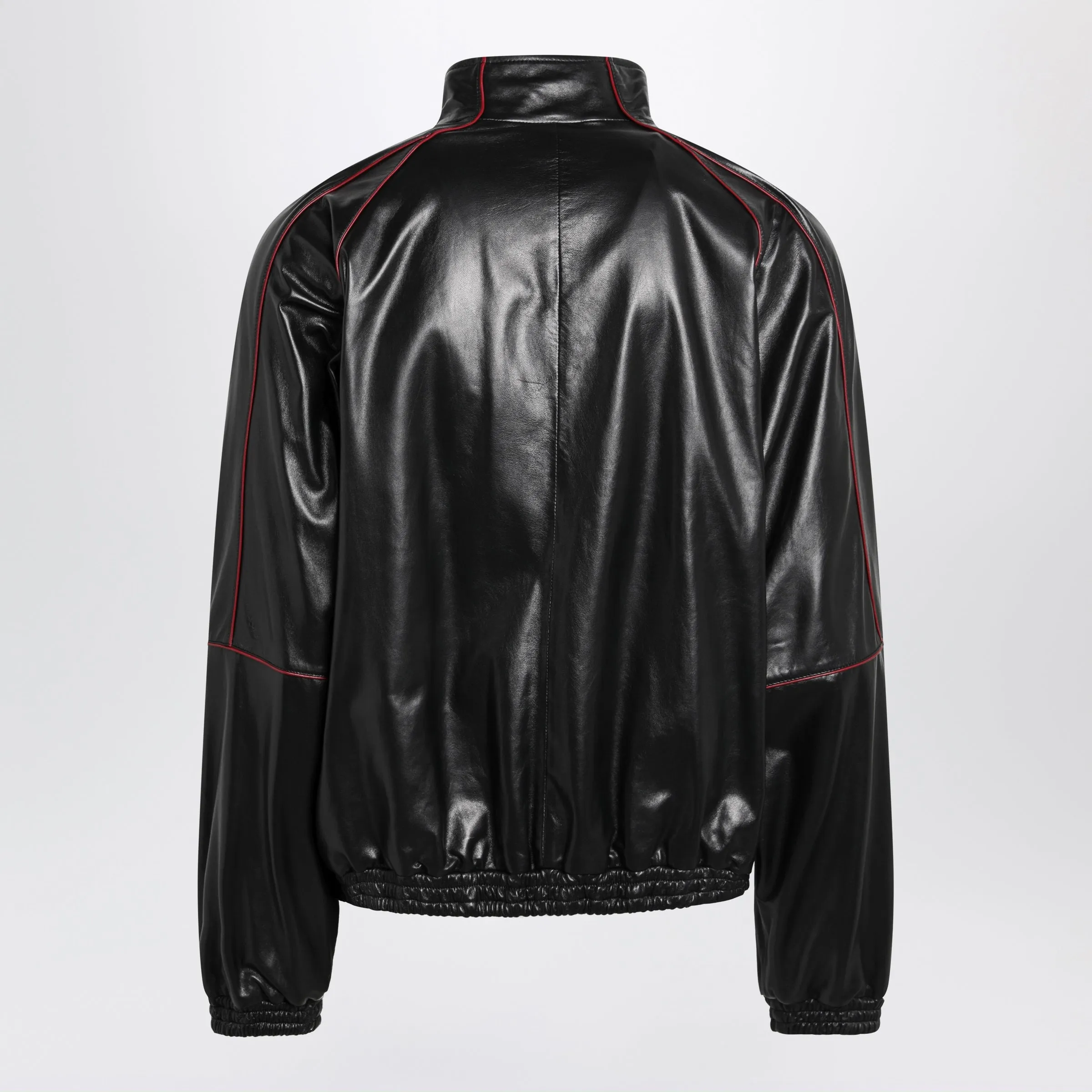 Black/Burgundy Zip-Up Leather Sweatshirt sold by Wanan Luxury product image thumbnail 2