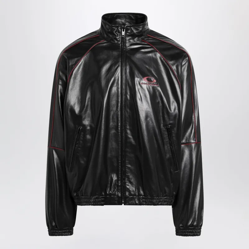 Black/Burgundy Zip-Up Leather Sweatshirt made by Balenciaga