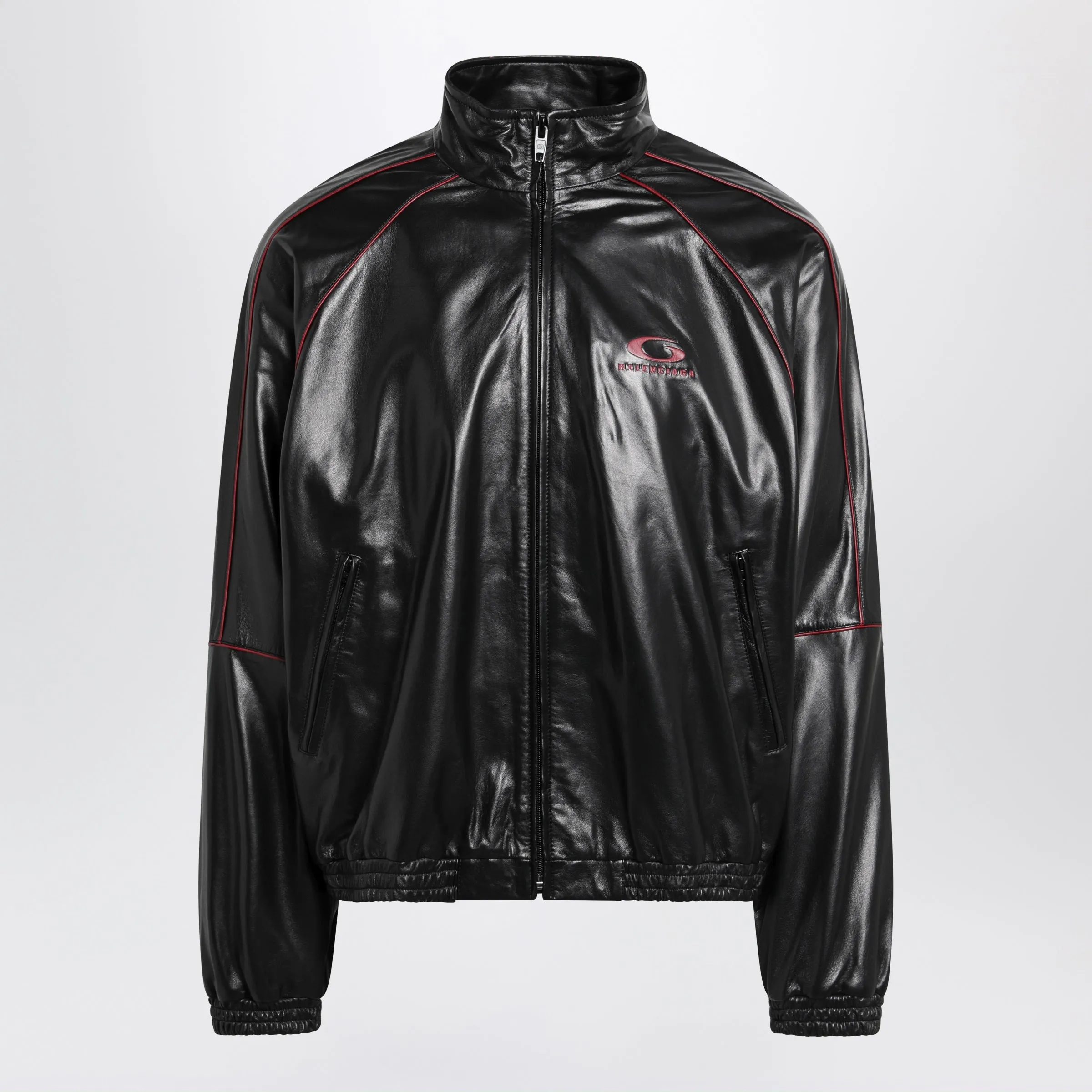 Black/Burgundy Zip-Up Leather Sweatshirt sold by Wanan Luxury