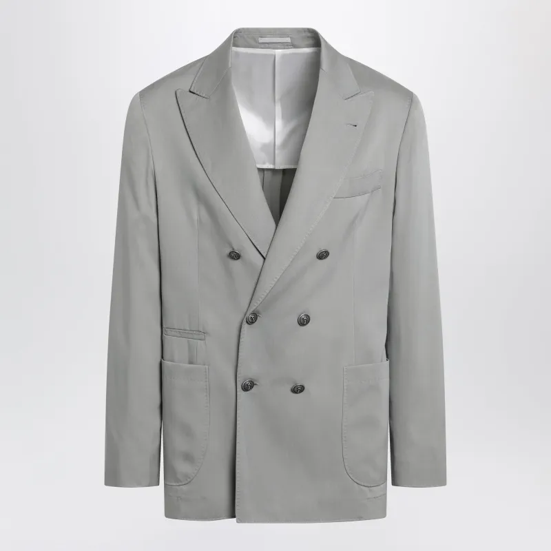 Double-Breasted Silk Blazer In Khaki made by Brunello Cucinelli