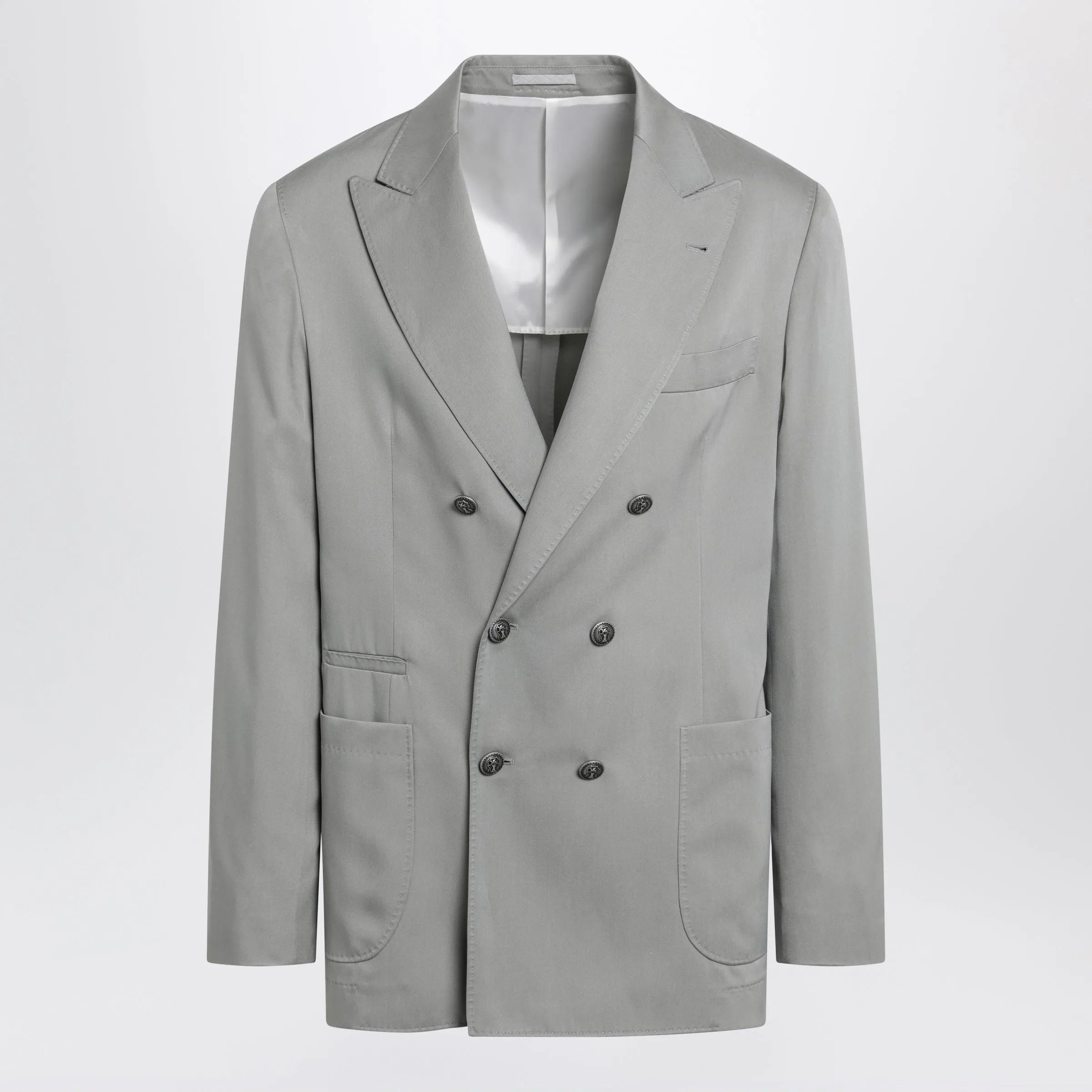 Double-Breasted Silk Blazer In Khaki sold by Wanan Luxury