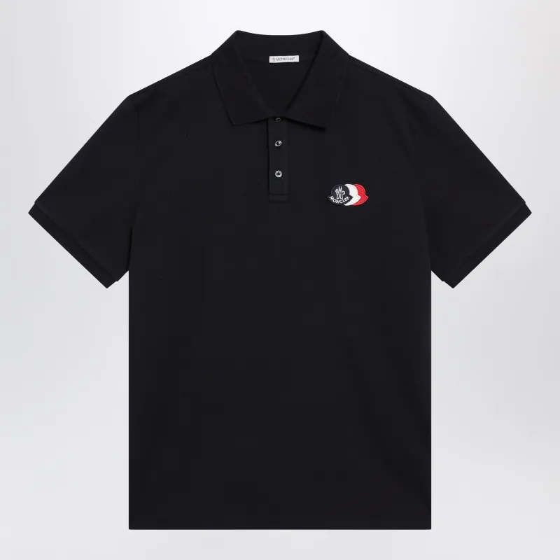 Blue Cotton Polo Shirt With Triple Crest Logo Patch made by Moncler