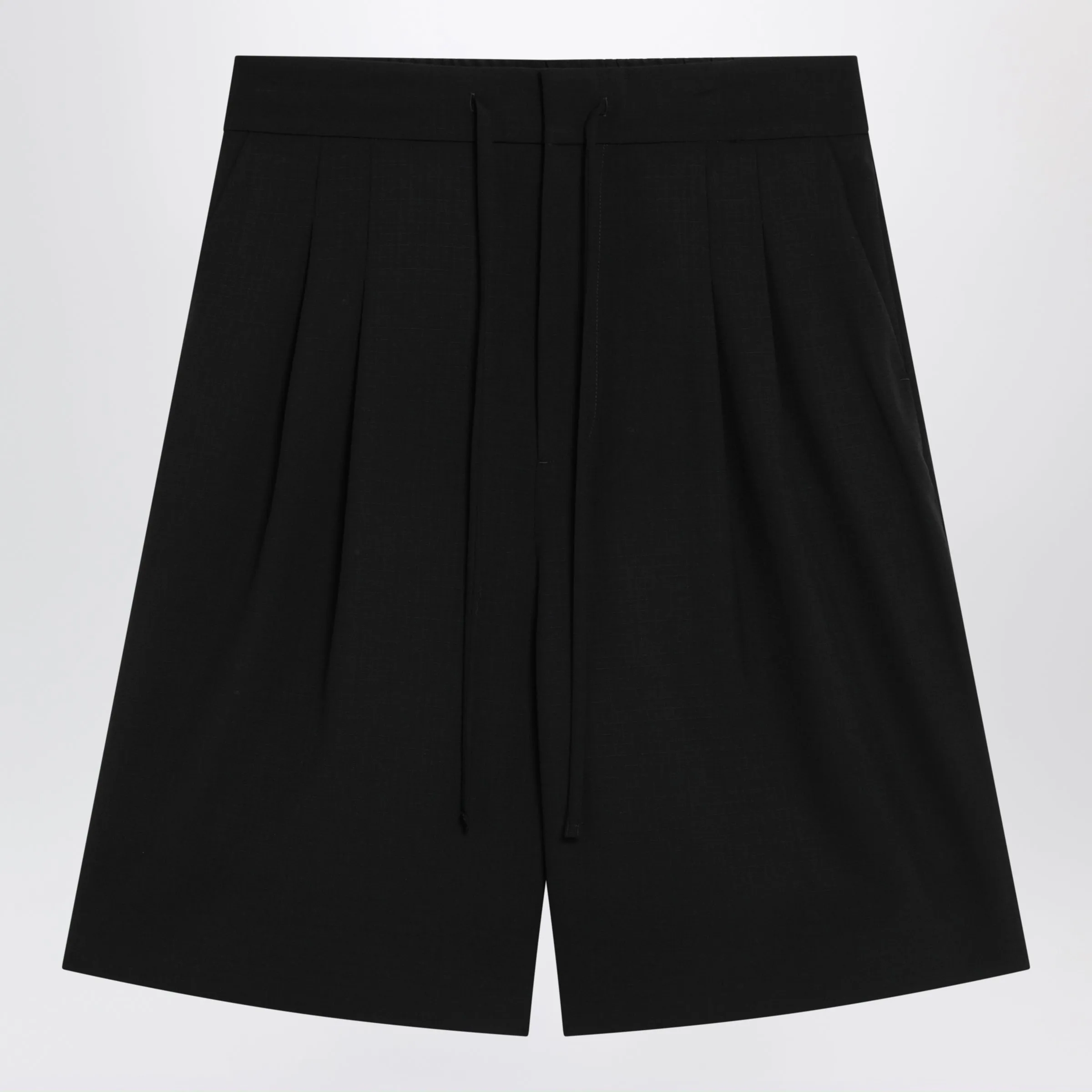 Black Baggy Wool Bermuda Shorts sold by Wanan Luxury