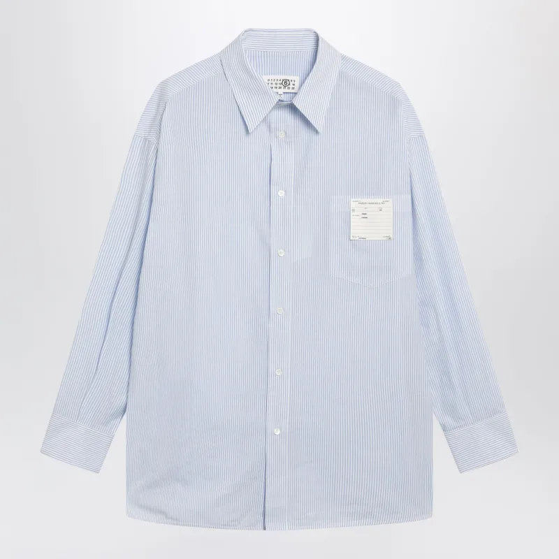 White/Light Blue Striped Cotton Shirt made by Maison Margiela