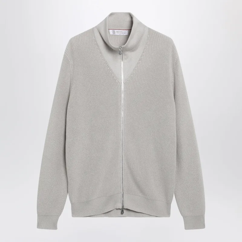 Jute-Colored Cotton Zip-Up Cardigan made by Brunello Cucinelli