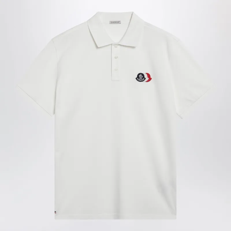 White Cotton Polo Shirt With Triple Crest Logo Patch made by Moncler