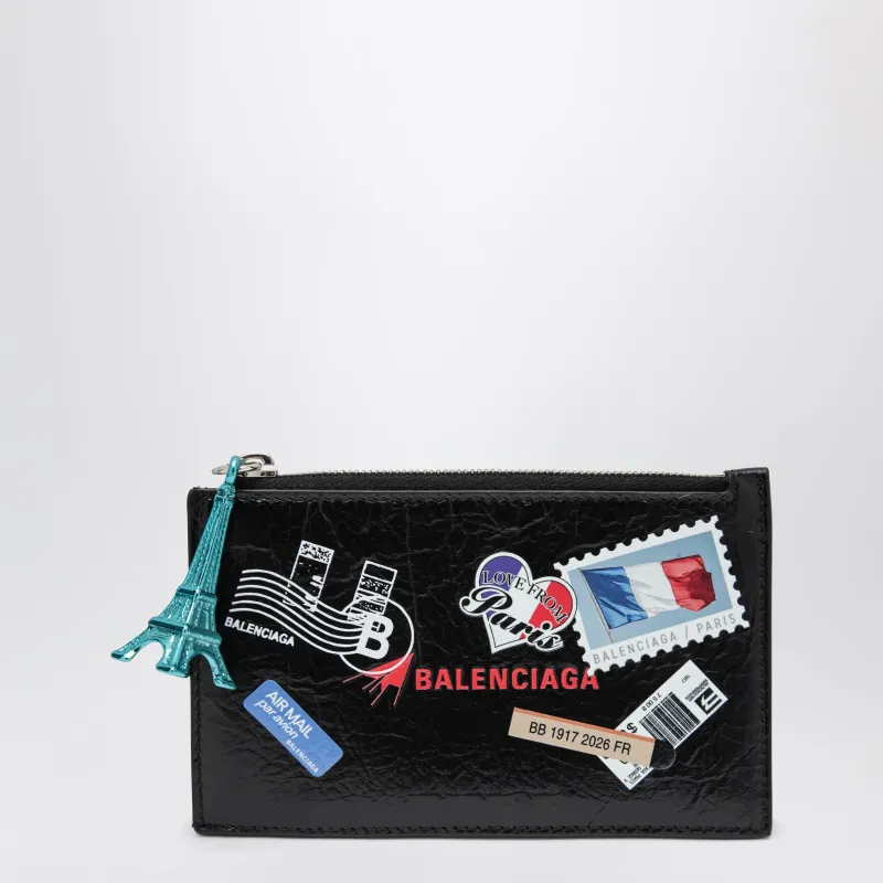 Cash Black Leather Coin Purse With Card Holder made by Balenciaga