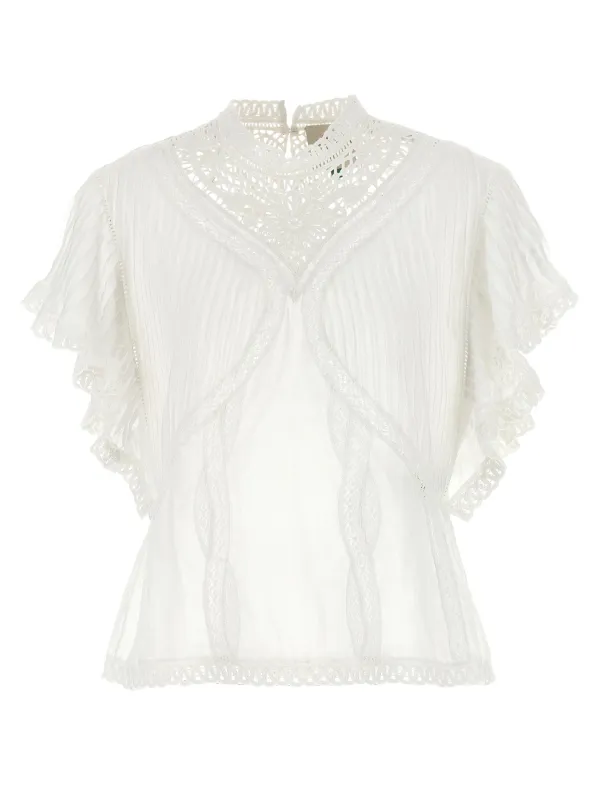 Openwork Detail Blouse Shirt And Blouse White made by FARM Rio