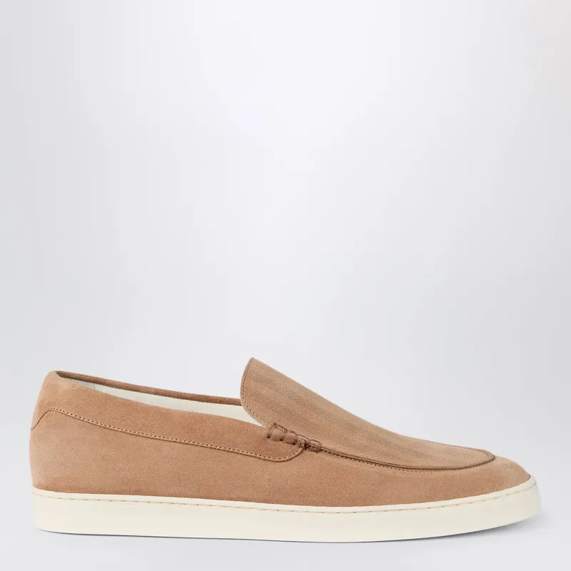 Light Brown Chevron-Effect Suede Slip-Ons made by Brunello Cucinelli