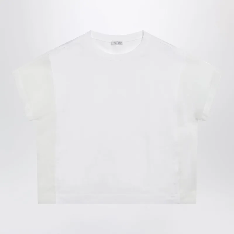 T-Shirt In Cotton Jersey And Organza In White made by Brunello Cucinelli