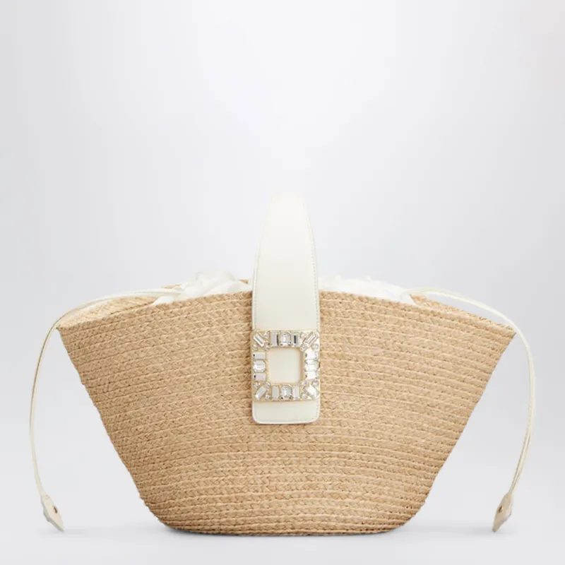 Viv' Skate Shopping Bag In Beige/White Raffia made by Roger Vivier
