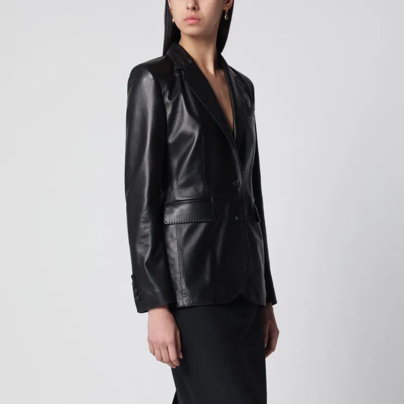 Black Single-Breasted Leather Jacket made by Tagliatore