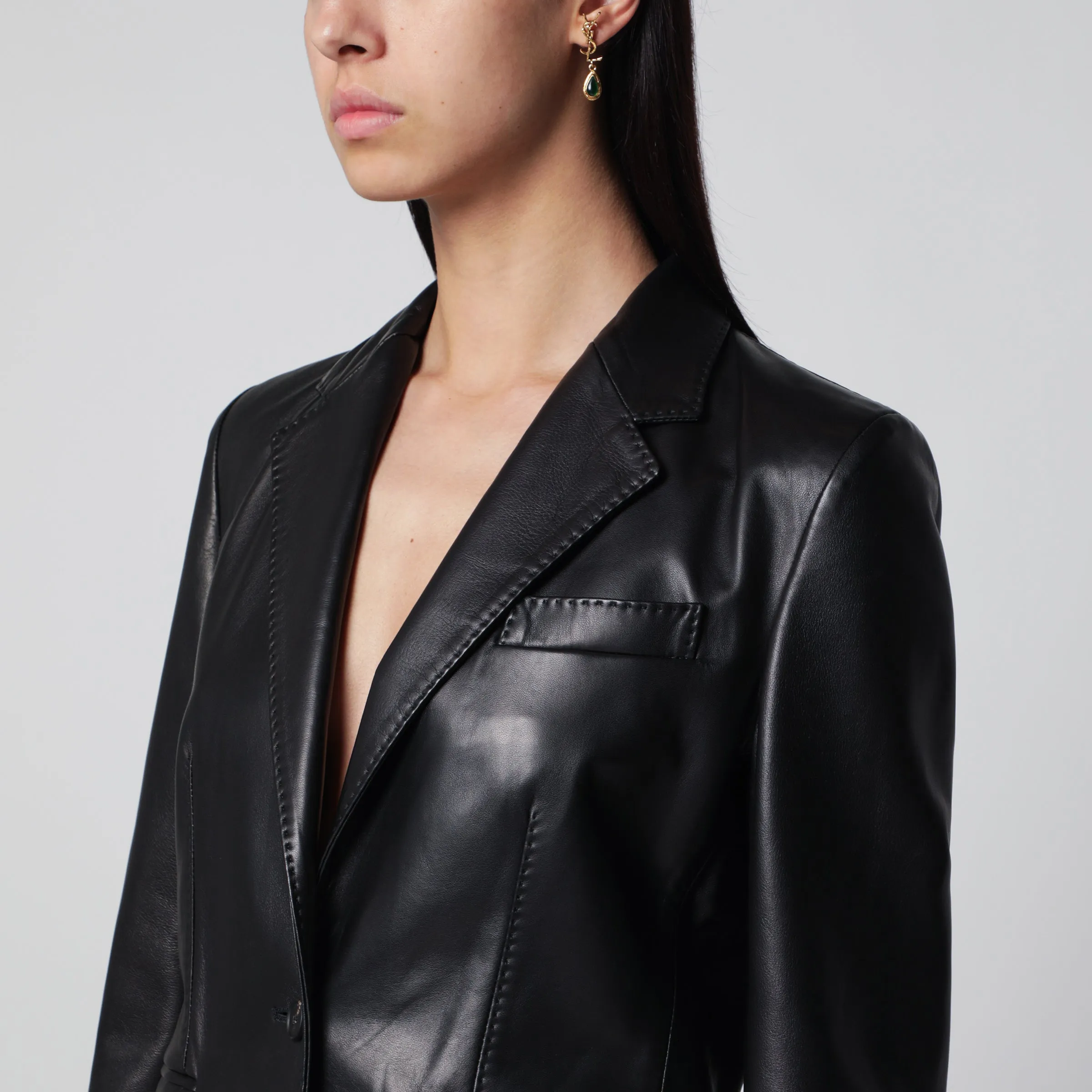 Black Single-Breasted Leather Jacket sold by Wanan Luxury product image thumbnail 2