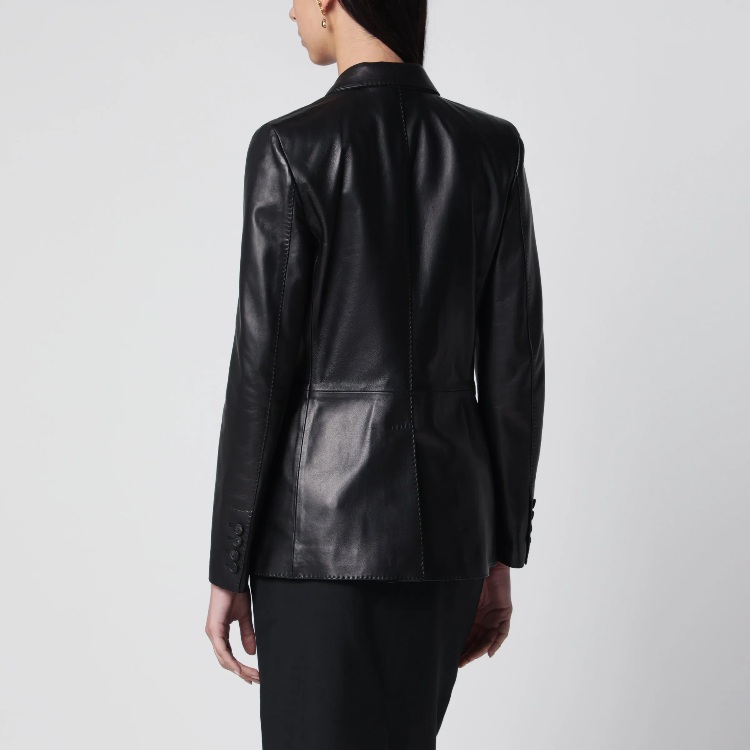 Black Single-Breasted Leather Jacket sold by Wanan Luxury product image thumbnail 3