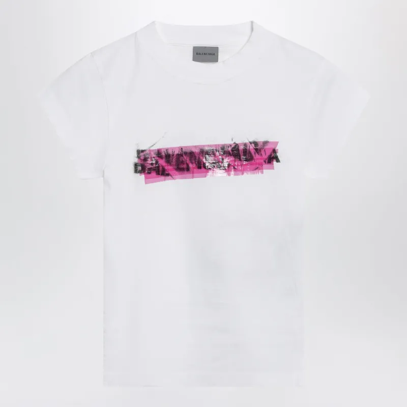 Messy Spray T-Shirt With Cut-Out Back In White Cotton made by Balenciaga