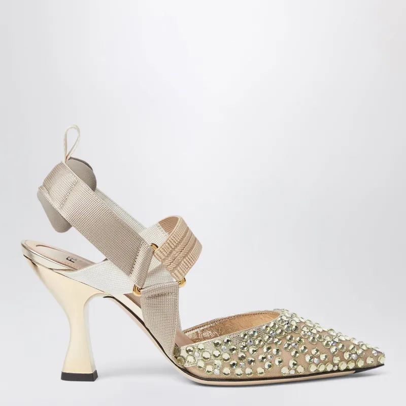 Nude Mesh And Light Green Crystal Colibrì Slingbacks made by Fendi