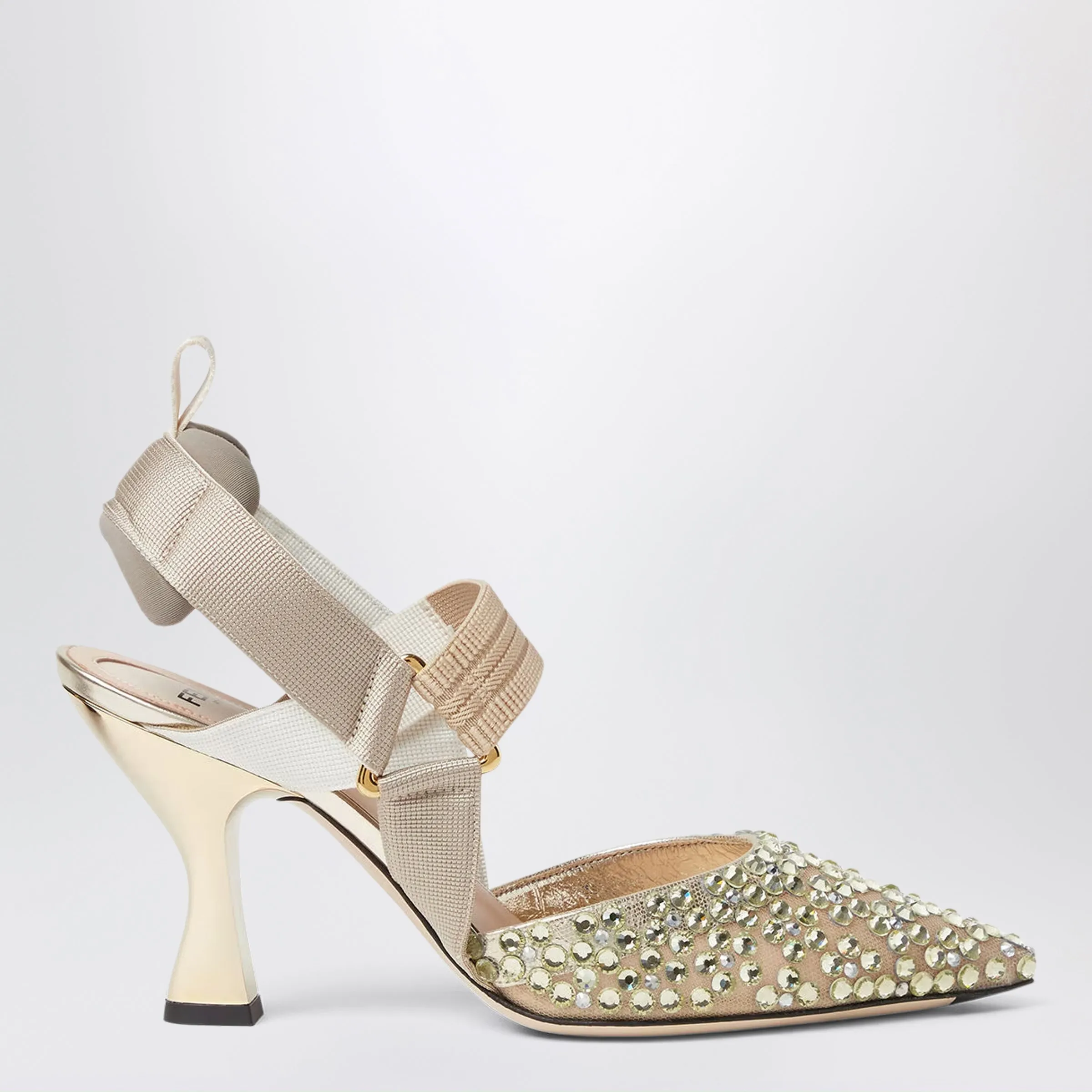 Nude Mesh And Light Green Crystal Colibrì Slingbacks sold by Wanan Luxury