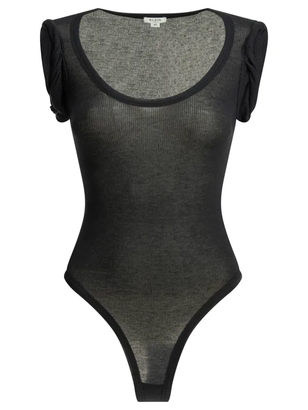 Cashmere Blend Bodysuit Tops Black made by Alaia