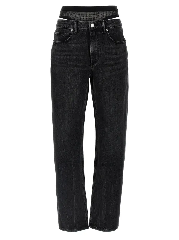 Slit Hem Prestyle Hotfix Mesh Undie Jeans Black made by Wanan Luxury
