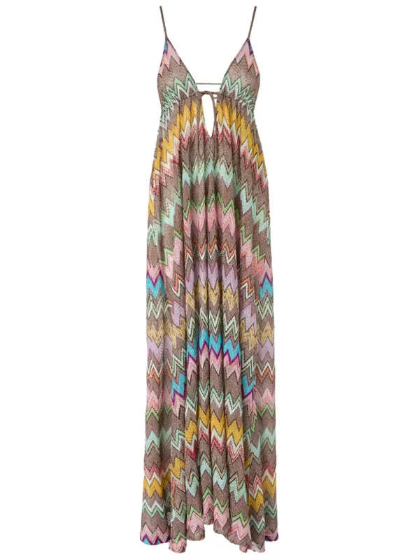 Zig-Zag Motif V-Neck And Open Back Long Dress made by Missoni