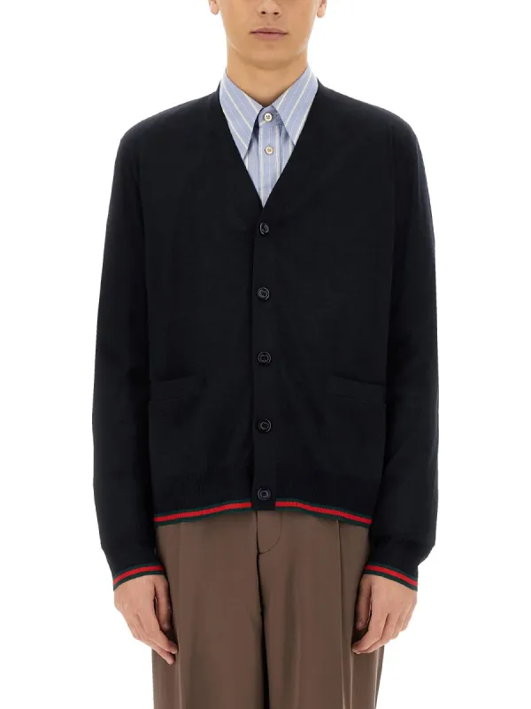 Knitted Wool Cardigan With Web Pattern made by Gucci