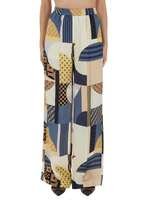 Patchwork Print Silk Pants made by Fendi