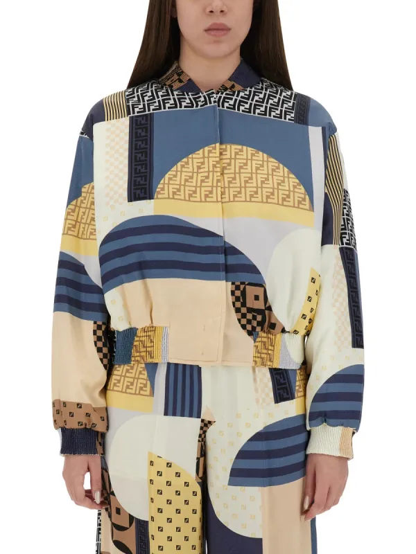 Silk Bomber Jacket With Patchwork Print made by Fendi