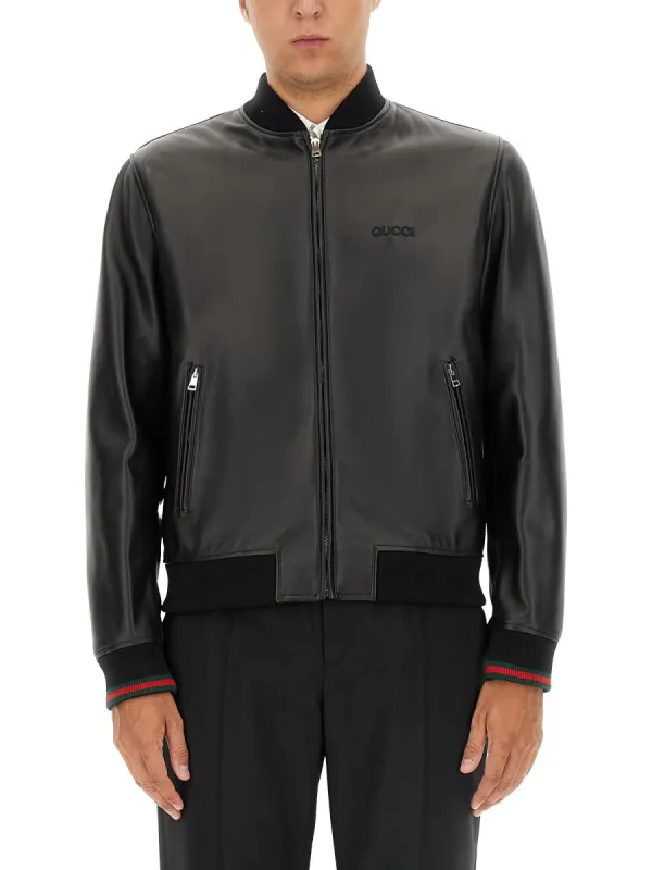 Leather Bomber Jacket made by Gucci