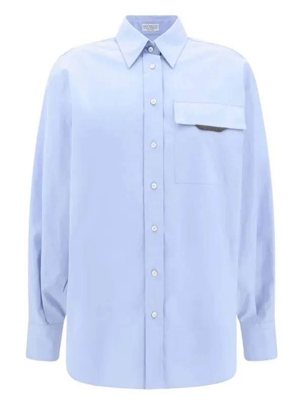 Shiny Detail Cotton Shirt With Pocket made by Brunello Cucinelli