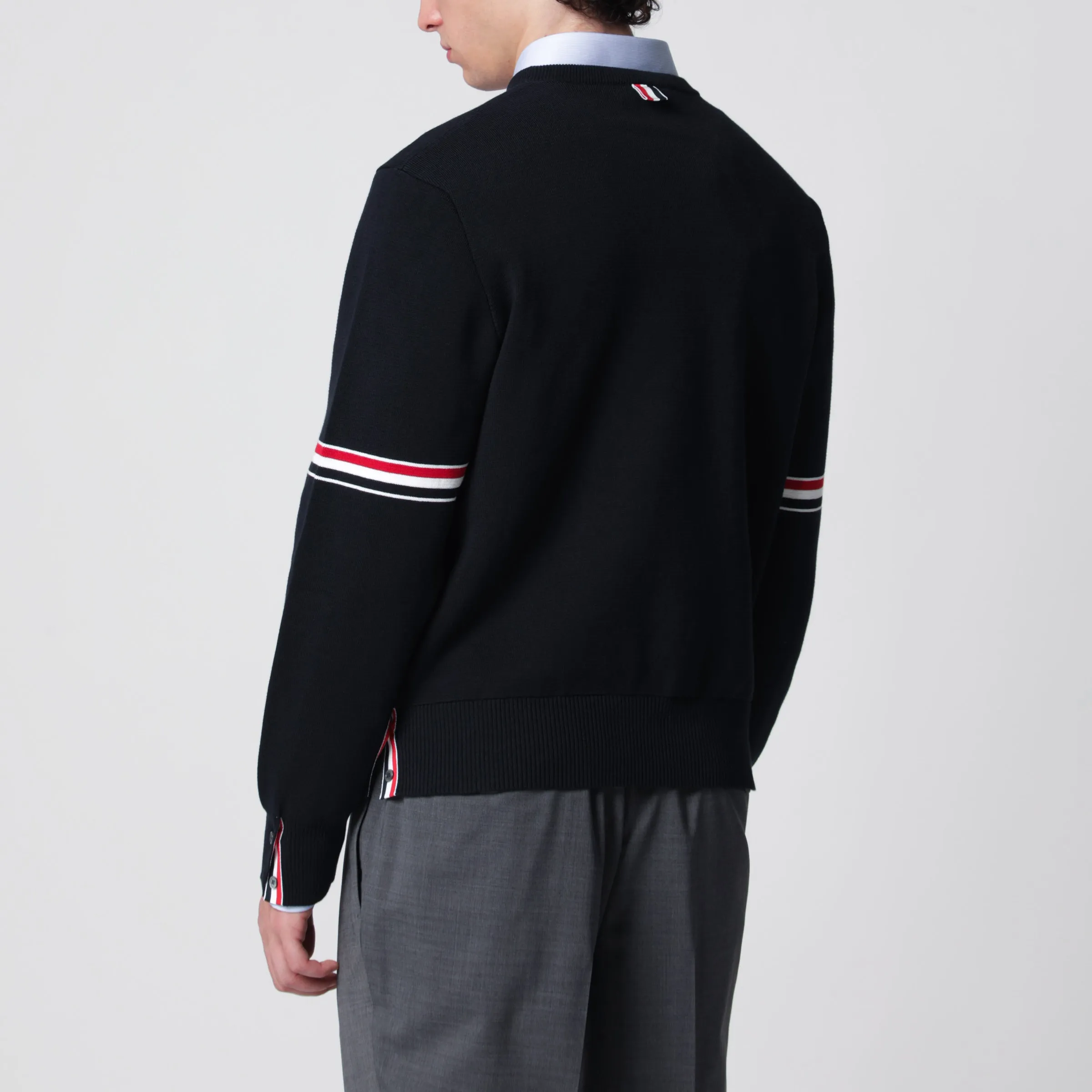 Navy Blue Cotton Sweater With Tricolor Details sold by Wanan Luxury product image thumbnail 3